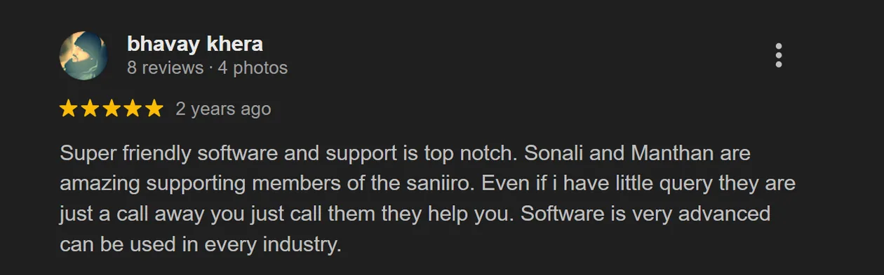 Saniiro customer review 4